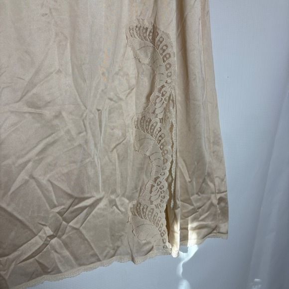 Vintage Lingerie Slip Skirt Top 3 pc Set Champagne Lace Trim Boudoir Loungewear - Picture 9 of 16